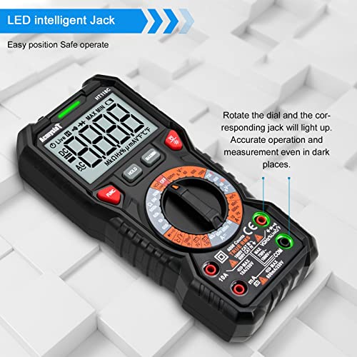 Digital Multimeter Backlight Lcd Display Led Intelligent Indicator Jack Ohmmeter With Ncv Function Measures Current Voltage Amp Resistance Diodes Frequency/Duty Continuity Capacitance For Automotive #TOP1