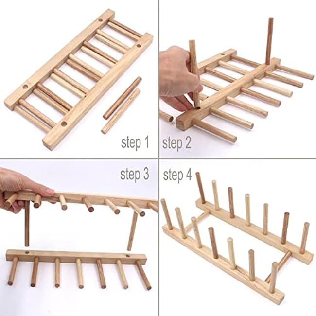 Set of 2 Bamboo Wooden Dish Rack Plate Rack Stand Pot Lid Holder Kitchen Cabinet Organizer