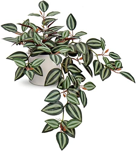 GnFlus Fake Plants, 20 Inch Artificial Hanging Plant in Ceramic Pot Faux Peperomia Watermelon Vine Potted for Home Bedroom Office Table Shef Indoor Outdoor Decor - Style 2