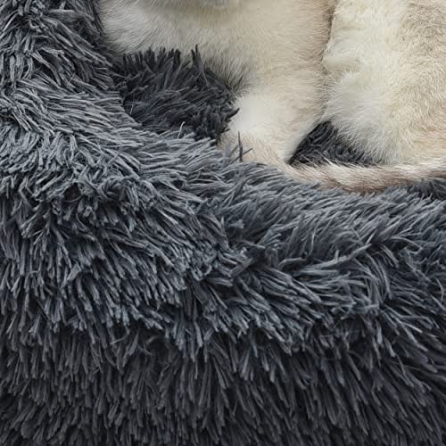 Gavenia Cat Beds For Indoor Cats -20’’X20’’Washable Donut Cat And Dog Bed,Soft Plush Pet Cushion,Waterproof Bottom,Fluffy Dog And Cat Calming And Self Warming Bed For And Sleep Improvement,Dark Grey #TOP2
