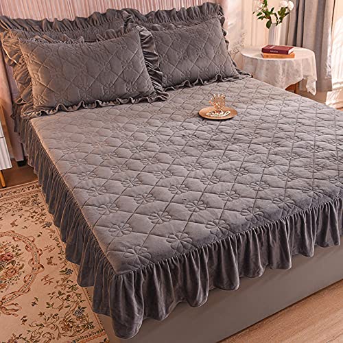 Funda de colchón Queen cálida de terciopelo gris para noches frías de dormitorio