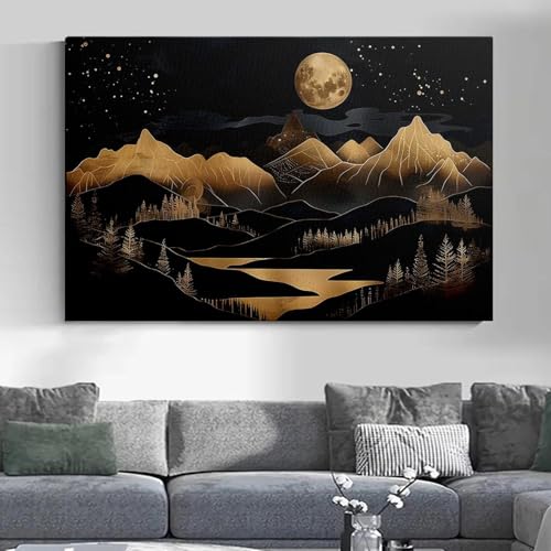 Toile montagne dorée 30x40 cm avec cadre : solution déco murale prête