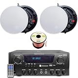Technical Pro Home Theater Sound System Kit - 1000 Watts Bluetooth Amplifier w/ 2 QTY of 8" Frameless Ceiling Speakers 300 W Each, 50 ft Speaker Wire & Remote Perfect for Home, Office, Restaurant, Bar