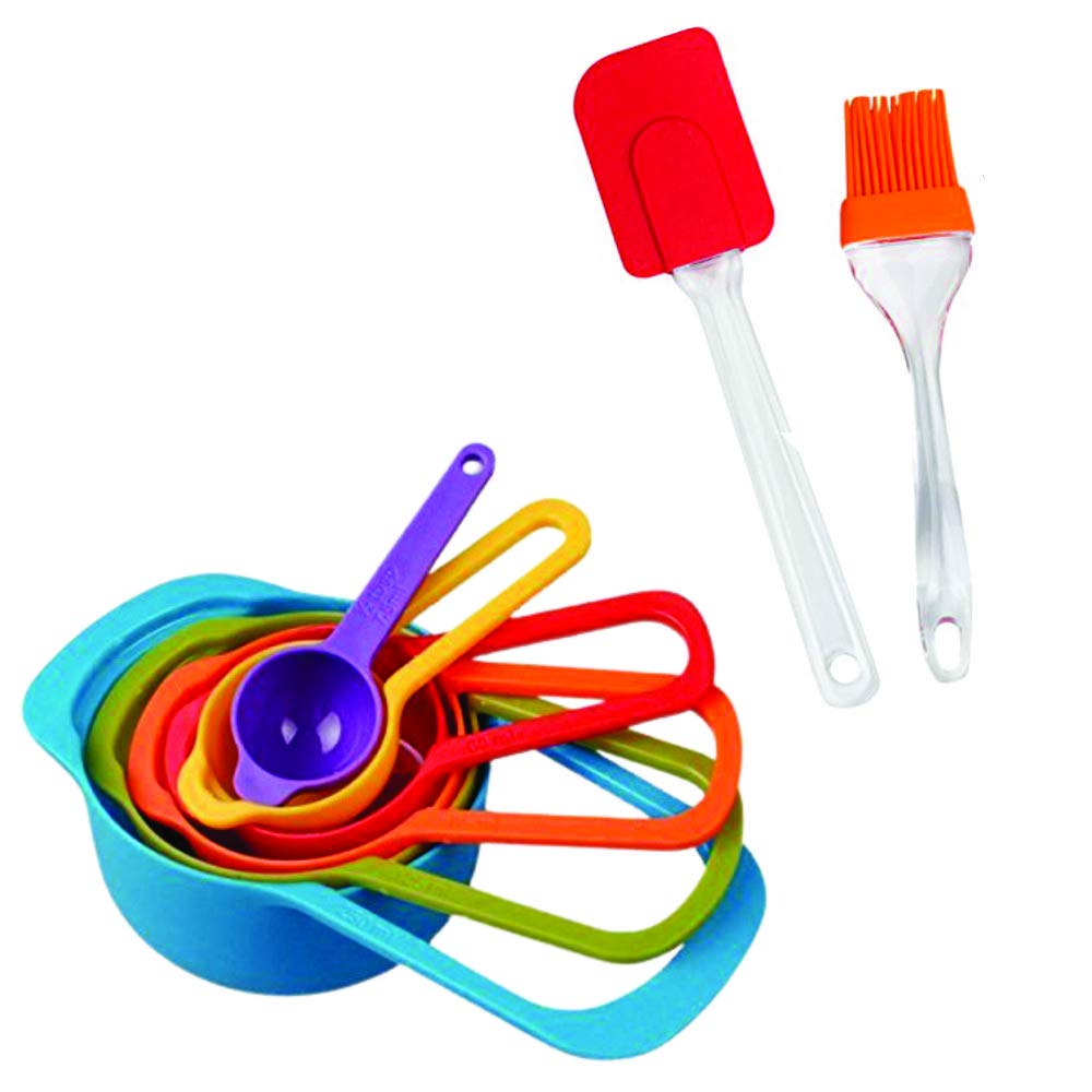 H I G H tyto Measuring Cup & Spoons Set of 8 PCS, with Small Silicone Brush, Spatula of 2 Set