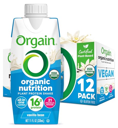 Image of Orgain Organic Nutritional Vegan Protein Shake, Vanilla Bean - 16g Plant Based Protein, Meal Replacement, 21 Vitamins & Minerals, Fruits & Vegetables, Gluten Free, Non-GMO, 11 Fl Oz (Pack of 12)