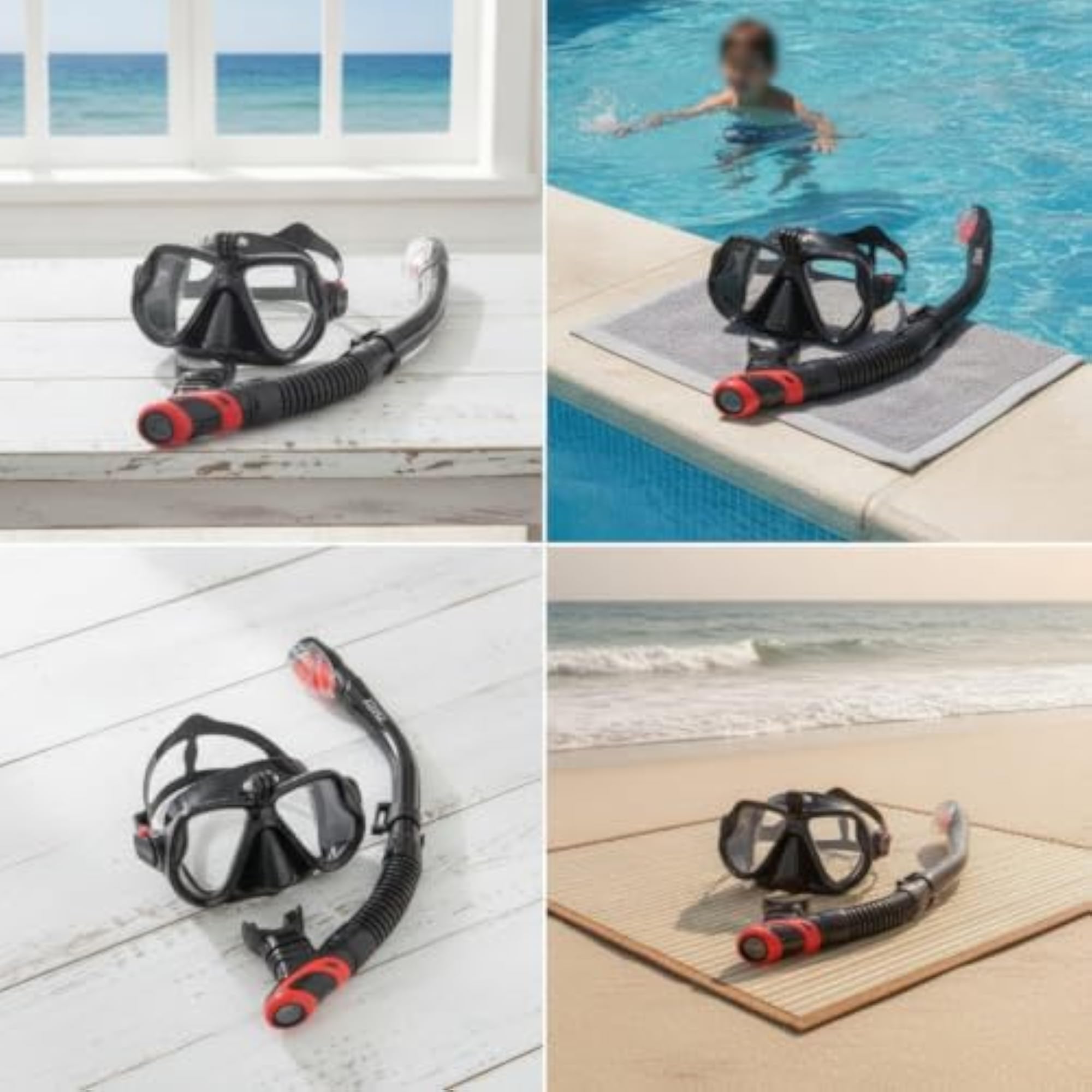 Clear-Lens Snorkel Mask and Snorkel Set Adjustable Gear