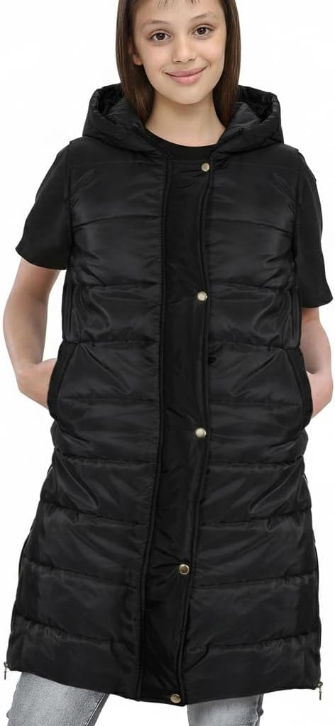 A2Z 4 Kids Hooded Gilet Jacket Fabric No Sleeve - Gilet Black 13