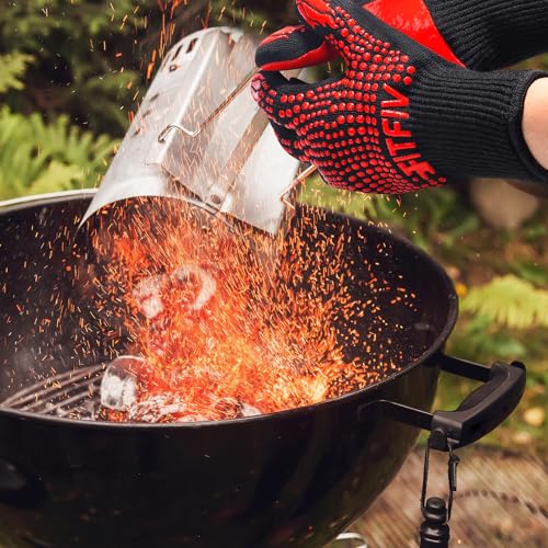 Image of BBQ Gloves, Oven Gloves, 1472F Extreme Heat Resistant Barbecue Gloves, Silicone Non-Slip Oven Mitts, Kitchen for Cooking, Grilling, and Baking (Red)