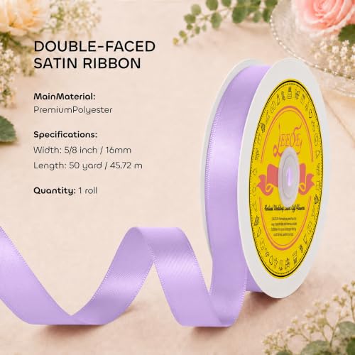 Image of Double Face Light Purple Satin Ribbon 5 /8 inch X 50 Yards Polyester Light Purple Ribbon for Gift Wrapping Very Suitable for Weddings Party Invitation Decorations and More