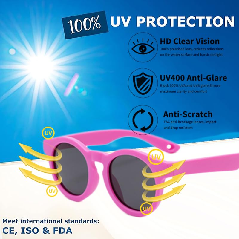Occhiali da sole per bambini con cinturino regolabile, pieghevoli per occhiali da sole per neonati, protezione UV400 polarizzati e montatura in silicone resistente, per ragazze e ragazzi, età