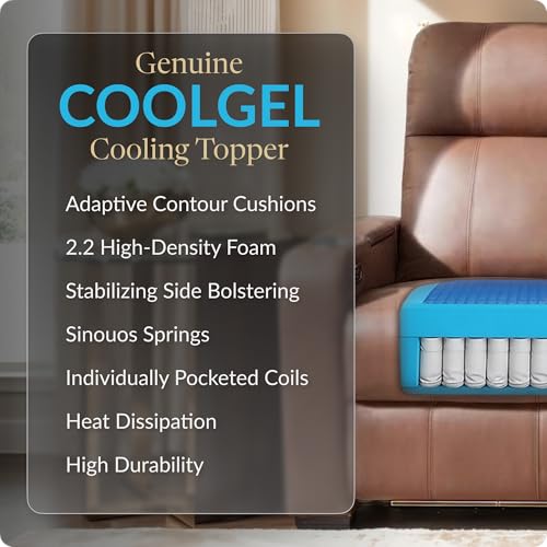 Image of Seatcraft Monterey Tobacco Italian Leather Home Theater Seating, Zero Gravity Power Recliner, Gaming and Home Office Chair, Powered Headrest Furniture for Family Cinema Room, Single Recliner