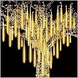 キャンデイ（candy88）LEDイルミネーションライト フォールライト スノーフォールライト 30cm*10本/50cm*10本 流れる 流星 つらら スノードロップライト ストリングライト クリスマス 飾り 防水 屋外対応 ツリー用 新年 お庭、玄関 とクリスマスツリーの飾りとしても大活躍 (シャンパンゴールド, 30CM*10本)