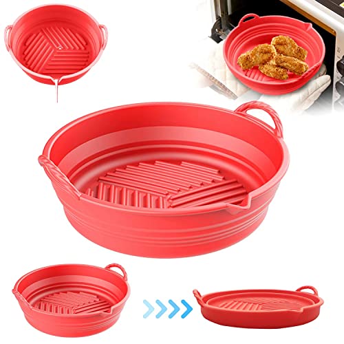 Pot en Silicone pour Friteuse à Air,Panier Friteuse en Silicone,Pot en Silicone antiadhésif réutilisable,pour Airfryer, Micro-Ondes, Le Moule à Gâteau, Le Cuiseur Vapeur (Red) Cover