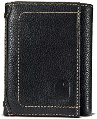 Carhartt Men's Trifold, Durable Wallets, Available Canvas Styles, Pebble Leather (Black), One Size