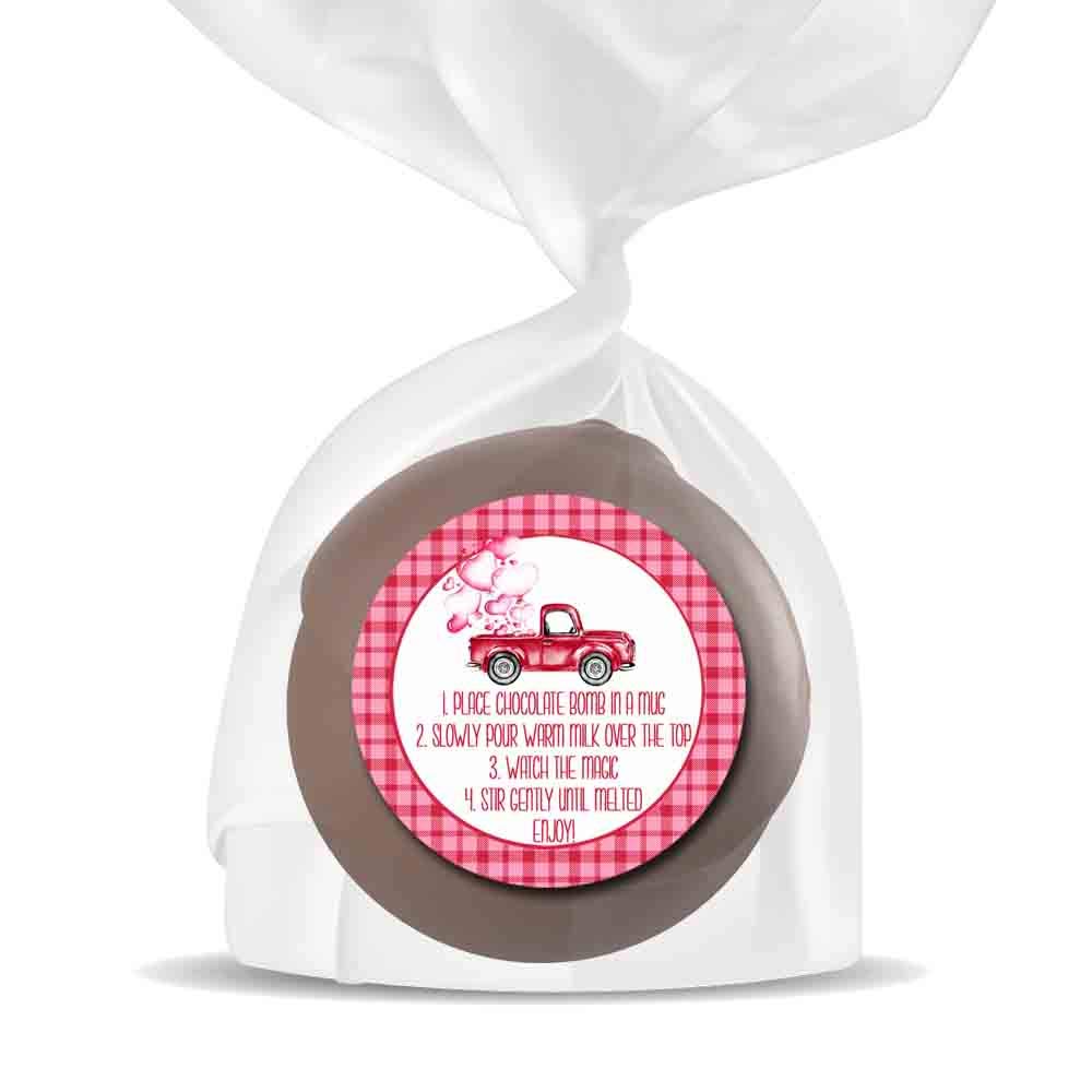 Red Watercolor Truck Hot Cocoa Bomb Stickers - 40 Count 2-Inch Circle Labels For Packaging