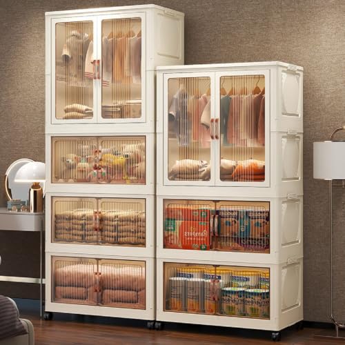 Image of Mevigo 4-Door Plastic Wardrobe for Kids| Almirah and Wardrobe for Baby Clothes| Modular Storage Cabinet with Wheel Organizer for Cupboard Rack for Clothes /Shoes /Books /Toy (White-SJM32160-2, 5-Door)