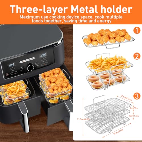 Air Fryer Accessories, 11Set for Ninja AF451UK AF300UK AF400UK Tower T17088 Including Three-Layer Racks & Paper Lining & ramekins etc Dual Air Fryer Accessories, Compatible with Oven, Microwave Air Fryer Accessories, 11Set for Ninja AF451UK AF300UK AF400UK Tower T17088 Including Three-Layer Racks & Paper Lining & ramekins etc Dual Air Fryer Accessories, Compatible with Oven, Microwave