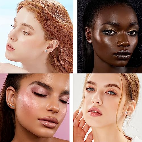 5-6 pairs Push-in Flat Back Stud Earrings Hypoallergenic Surgical Stainless Steel Cubic Zirconia Earrings Studs Set Multi-Pack, CZ Stud Earrings for Women Men Trendy Cartilage Stud Earrings 2-8mm3