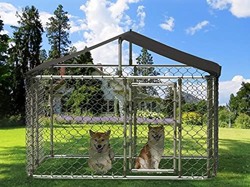 ALAULM Outdoor Dog Kennel Dog Playpen Heavy Duty Dog Cage Chicken Coop Galvanized Steel Frame with UV Protection and Waterproof Cover for Back or Front Yard (Large)