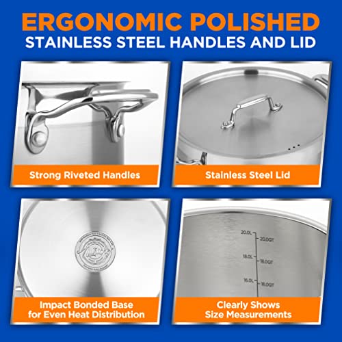 image for NutriChef Stainless Steel Cookware Stockpot - 20 Quart, Heavy Duty Ind