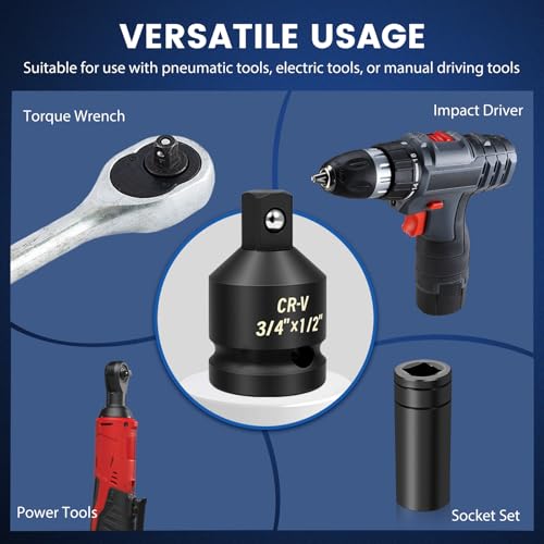 Image of 6-Piece Impact Socket Adapter Set, 1 /4 inch 3 /8 inch 1 /2 inch 3 /4 inch Drive Reducers & Adapters,CR-V Steel, Impact Grade Socket Adapter Kit for Impact Tools