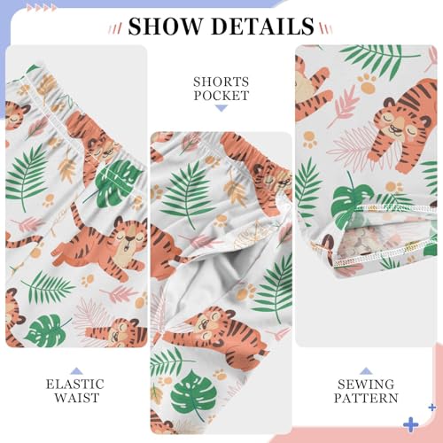 Lovely Tiger Leaves Boys Long Pants Soft Trousers Elastic Waist Kids Lounge Bottoms with Pockets S-XL4