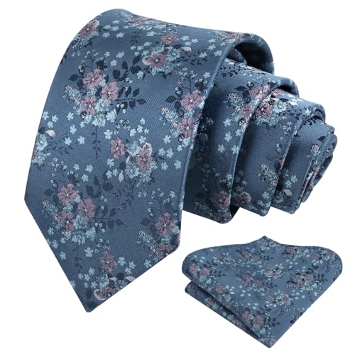 Image of Alizeal Mens 3.15inches Delicate Floral Tie with Small Flower Printed Handkerchief Set