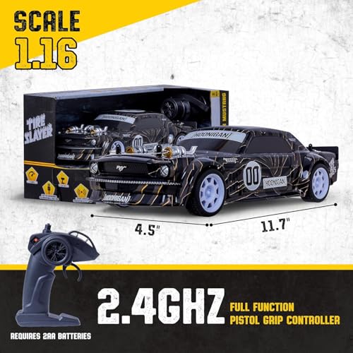 Image of Flybar Hoonigan Mustang Remote Control Car - Toy Cars, Drift RC Cars for Boys Age 8-12, 3.7V, 2.4GHz, 150ft Range, 1:16 Scale, 6mph Speed, Rechargeable Battery, Replica Design, Toys for Boys