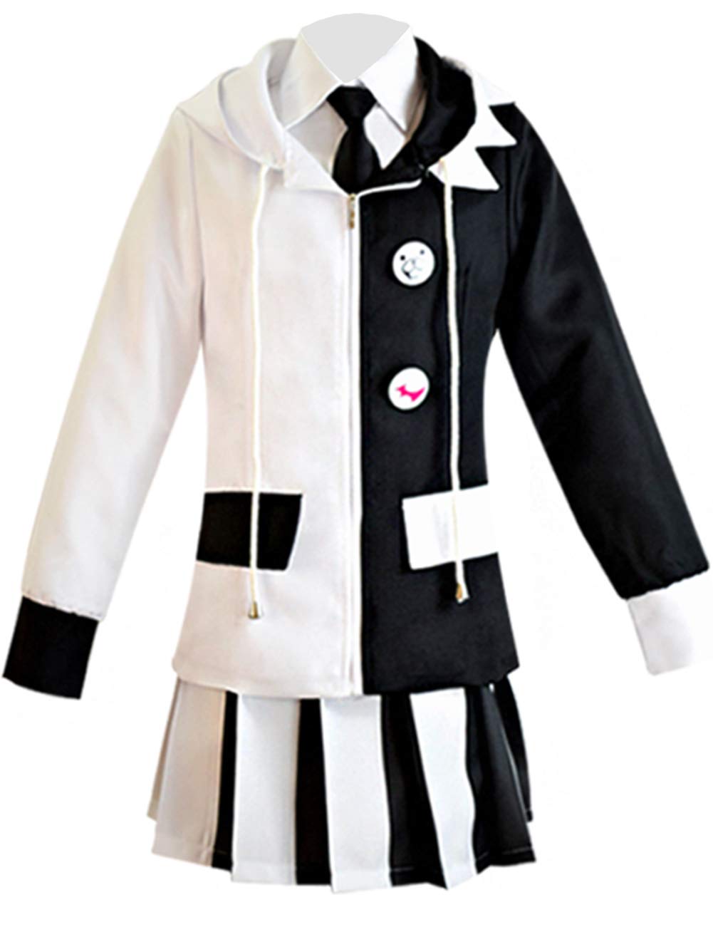 Monokuma Cosplay Costume Black White Bear Anime School Uniform Outfit (Women(Coat+Skirt Set), L)