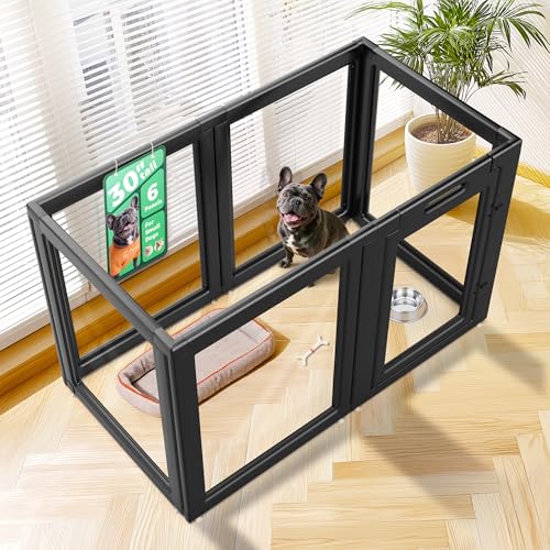 Image of FXW AuraSpace Acrylic Indoor Dog Playpen for Small and Medium Dogs, 30 Inch, 6 Panels, Black