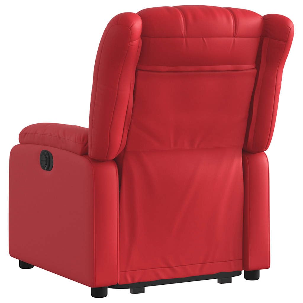Sillón elevador reclinable eléctrico rojo de piel sintética con motor para elevación e inclinación hasta 135 grados, cómodo y estable, con estructura de madera y metal y bolsillo