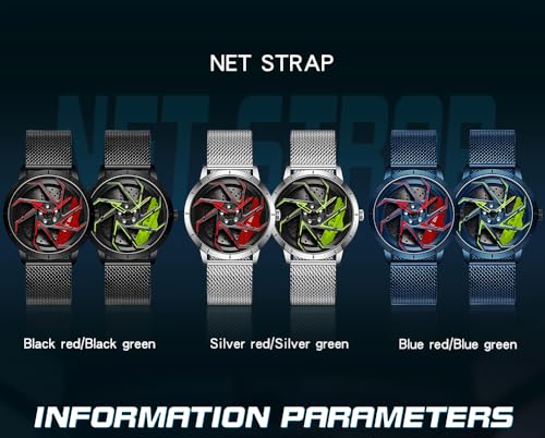 Image of FANMIS Men's Racing Car Wheel Watch 3D Spinning Dial Stainless Steel Watch | Creative 3D Spinning Car Quartz Large Skeleton Face and 30M Water Resistance Designed for Car Fans and Daily Wear.