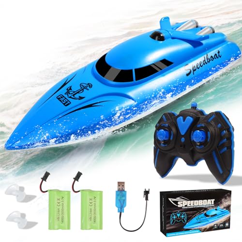 Barco RC, 2,4 GHz de Alta Velocidad Mini Barcos, Barcos de Control Remoto para Piscinas y Lagos, Radio Control de Motos acuáticas para niños, 30+ Mins, 2 Pilas