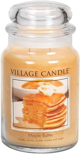 Miniatura 2 de Village Candle Vela perfumada en tarro de boticario de cristal grande con mantequilla de arce, 21.25 onzas, amarillo y cálido tarta de manzana, vela