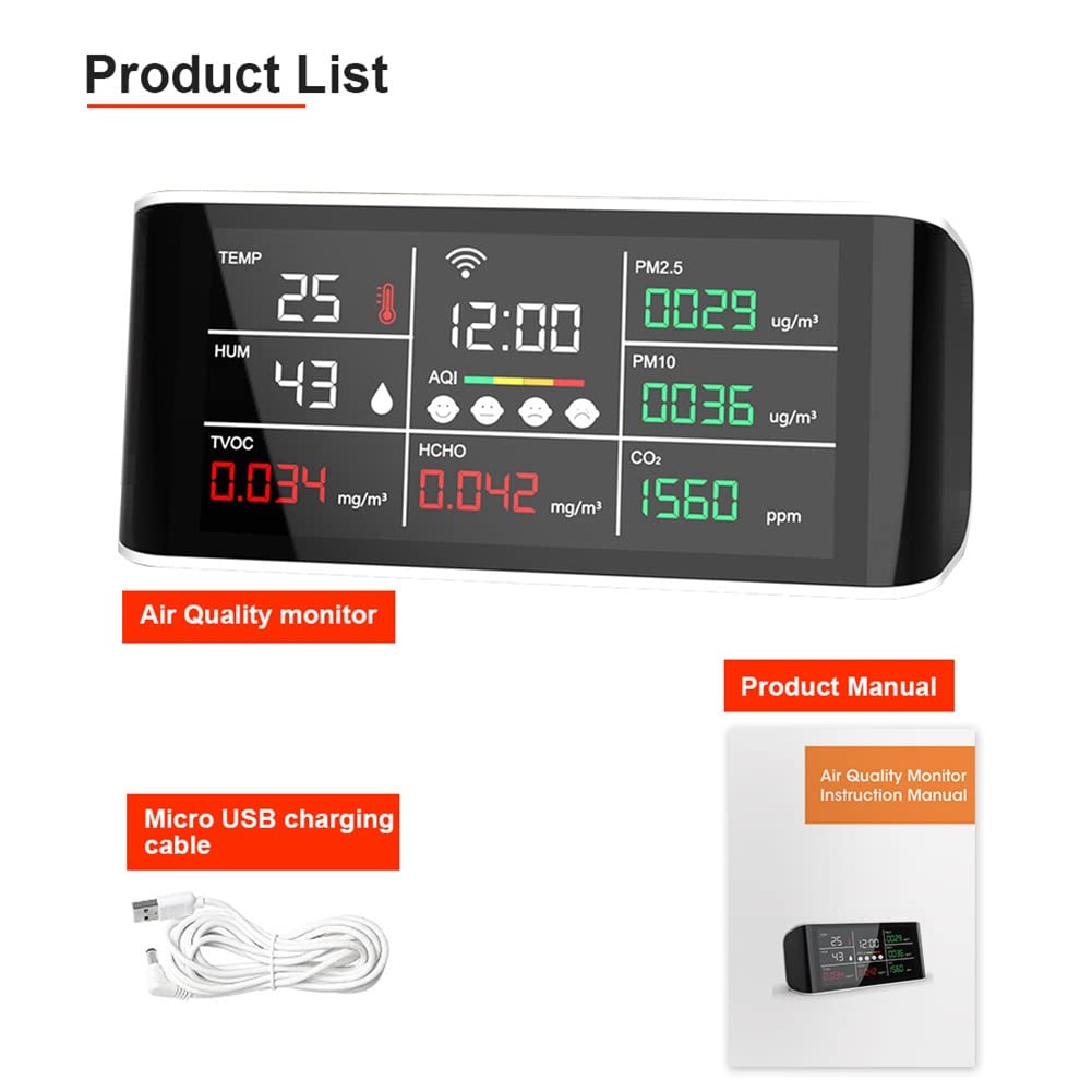 Analizador de CO2 PM2.5 HCHO TOVC WIFI Temperatura Humedad Detector Infrarrojo NDIR Analizador de Aire Multifuncional