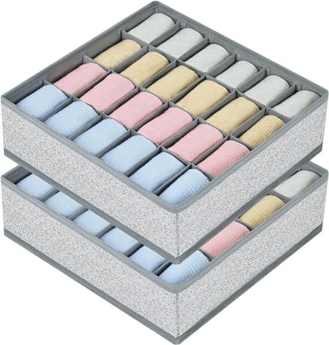 Joyoldelf Lot de 2 Organisateur de Tiroir Pliable Non-tissé pour Sous-vètements, Soutien-gorges, Chaussettes Boîte de Rangement à Compartiment Gain de Place, Rangement Chaussettes(Gris clair)
