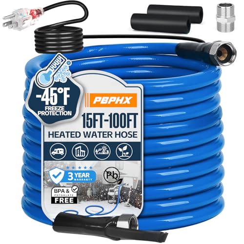 15FT Heated Water Hose for RV,Heated Drinking Water Hose with Thermostat,Lead and BPA Free,1/2'Inner Diameter,Temperatures Down to -40°F Self-Regulating,Blue Appearance
