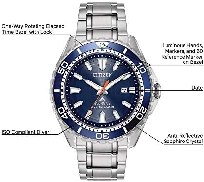 CITIZEN Men's Promaster Sea Eco-Drive Stainless Steel Watch, 3-Hand Date, One-Way Rotating Bezel, ISO Compliant, Luminous Hands and Markers, Blue Dial, 45mm (Model: BN0191-55L) — view 5
