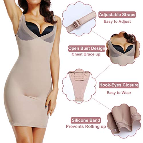 JOYSHAPER Full Slips for Women Under Dresses Long Cami Slip Dress Seamless Slimming Slip Shapewear Nude - Thumbnail 3