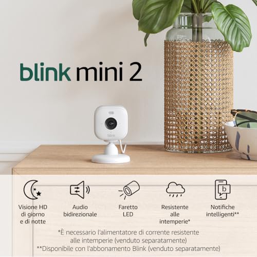 Blink Mini 2 | Videocamera intelligente di sicurezza, plug-in, con visione notturna a colori HD, faretto integrato, audio bidirezionale, rilevazione di movimento, funziona con Alexa | Bianco - Immagine 5