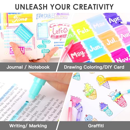 Erasable Highlighters, Dual Tip 10 Pack Highlighters Assorted Colors Erasable, Smooth Writing Book Journaling No Bleeding Highlighter Pens for Bible Journal Planner