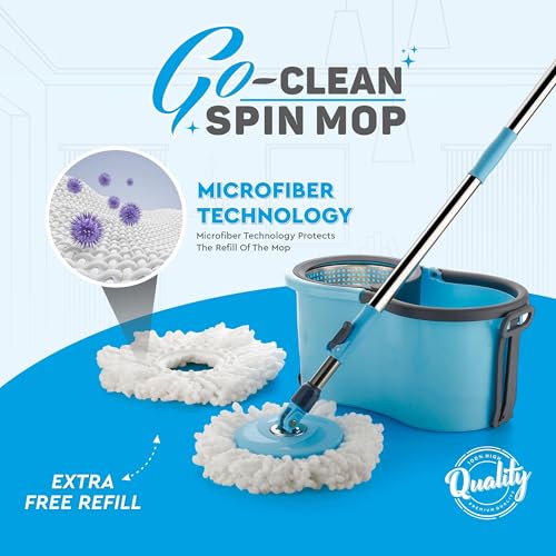 Image of KAVIRA Spin Mop, Easy Wheels & Big Bucket with Microfiber Refills, Floor Cleaning Mop with Bucket, Pocha for Floor Cleaning, Mopping Set (Mop Bucket), Blue