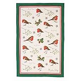 Entworfen in N. Irland. Ulster Weaver Geschirrtuch, Motiv: Robins & Holly aus Baumwolle, Mehrfarbig