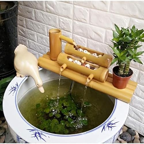 Fontana in bambù fatta a mano con pompa, fontana Zen per giardino, decorazione Feng Shui, beccuccio in bambù indipendente per acquario, stagno, balcone, relax e tranquillità