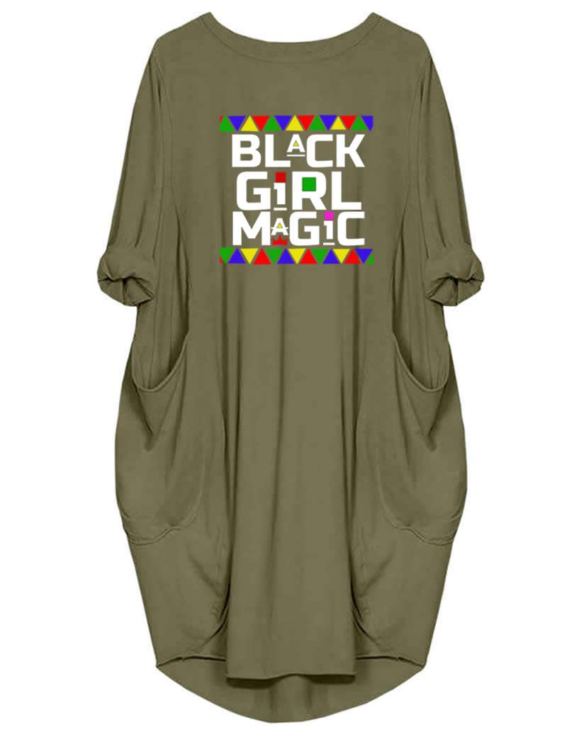 WbJetr Women Black Girl Magic Long Sleeve Loose Pocket Oversize Tunic Dress Tops