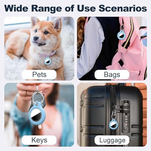 Image of MOLOSLEEVE Case for AirTag 2nd Gen (2026) & 1st Gen, Shockproof Holder Anti-Scratch Protective Cover for Air Tags, Men's Women's Keyrings & Keychains for Keys, Luggage, Bags, Light Blue