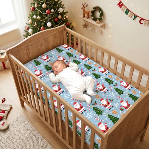 Image of JISEN Christmas Fitted Crib Sheets for Boys Girls 52x28 Inch Santa Claus