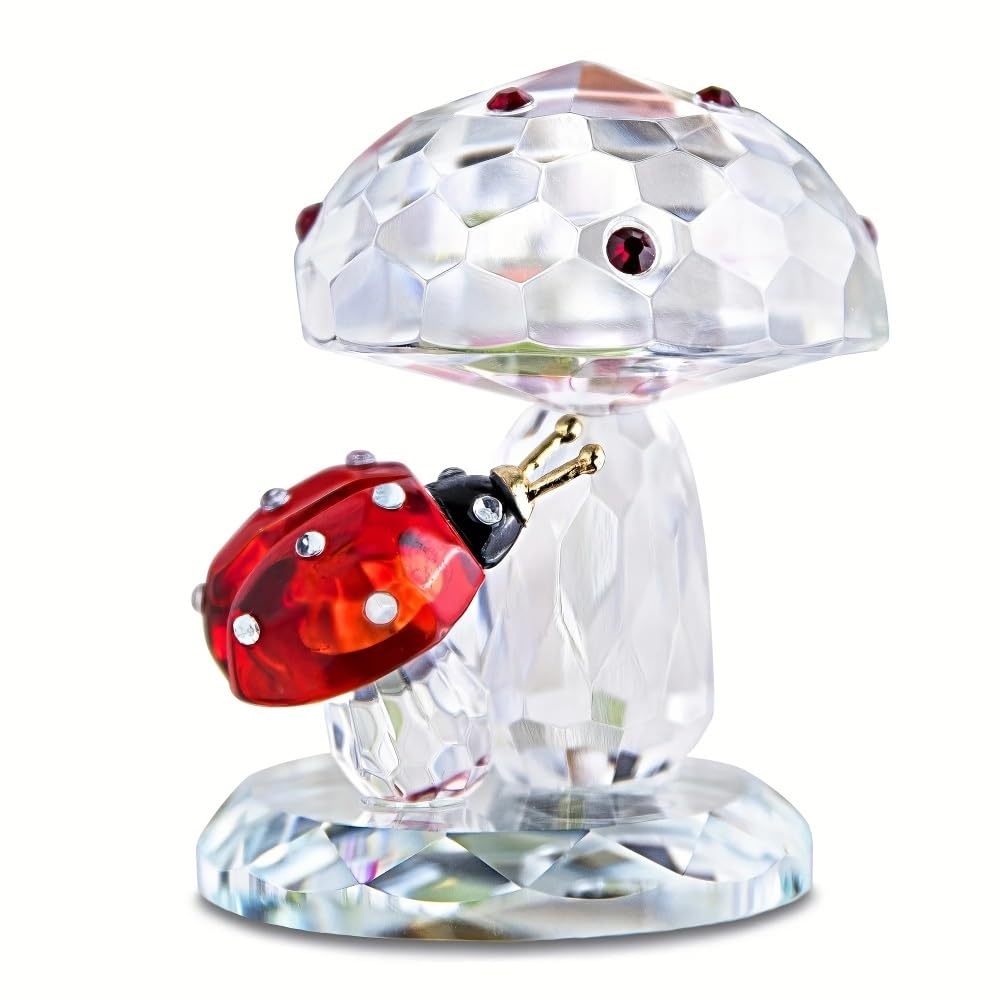 Huffa Red Crystal Ladybug Mushroom Statue Family Table Decoration