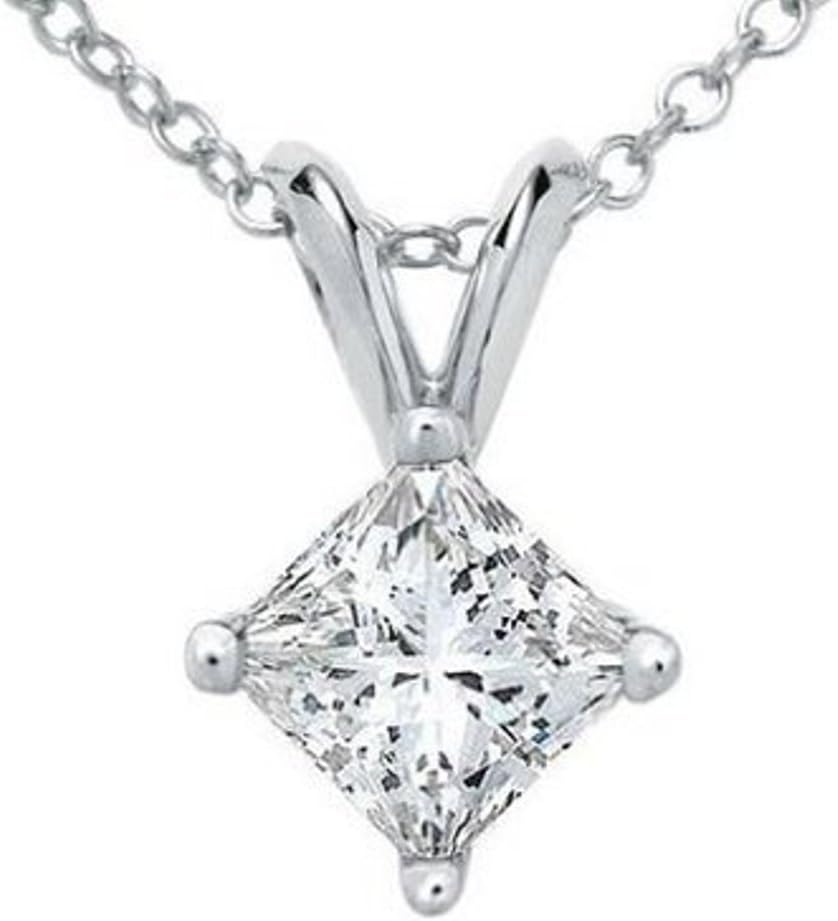 0.35 Ct Princess Cut Diamond Solitaire Pendant Necklace 14k White Gold (G-H/I1)