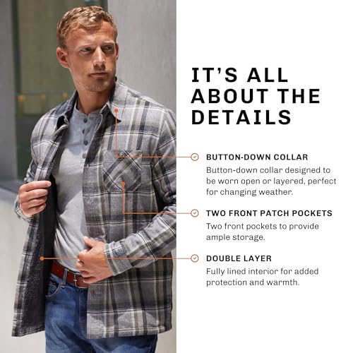 Weatherproof Vintage Mens Hooded and Non-Hooded Sherpa Lined Soft Brushed Plaid Flannel Button-Down Shirt Jacket3